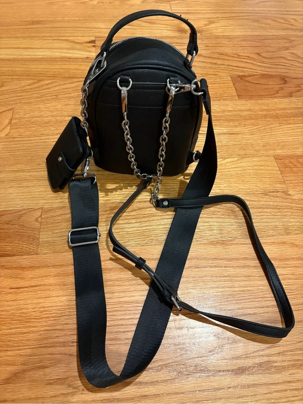 Black Mini Crossbody Backpack with Card Holder